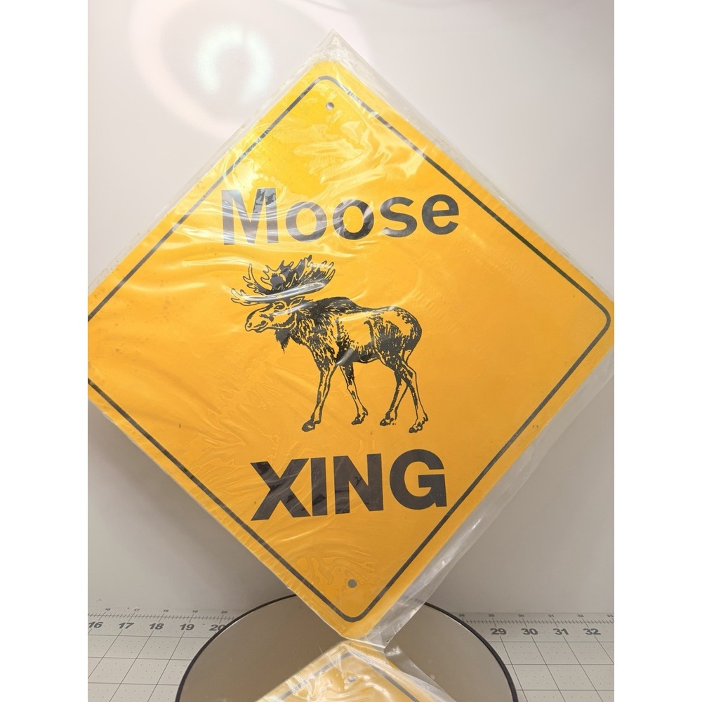 New Moose Crossing Metal Sign 12x12 Yellow Wildlife Road Warning Decor